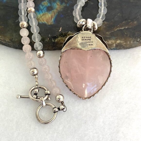 Sterling Silver 925 Modernist Rose Quartz & Amethyst Beaded Pendant Necklace - Picture 8 of 16